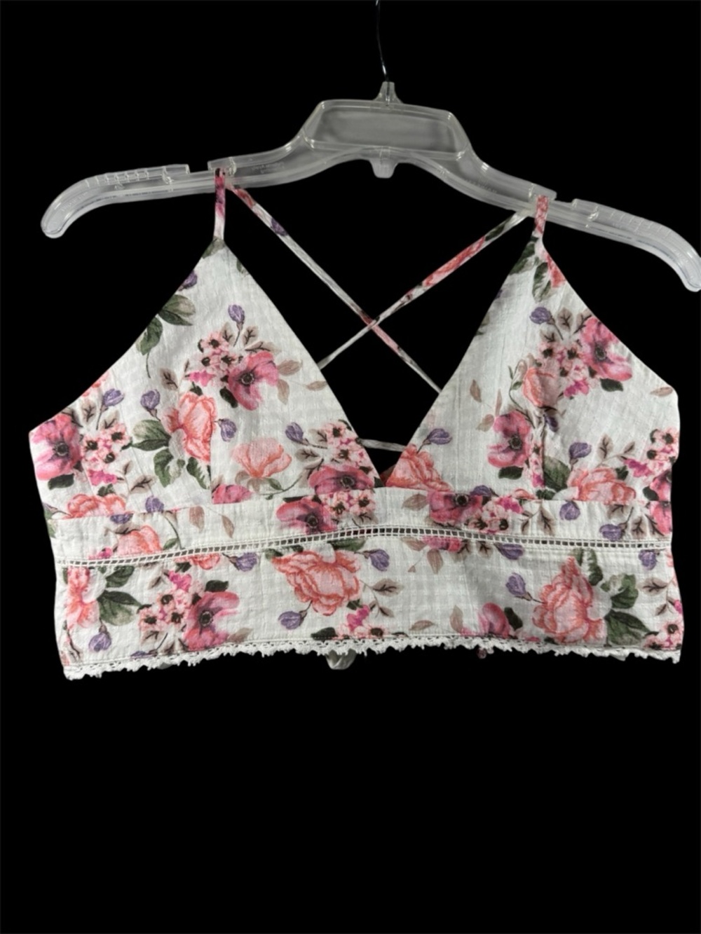 Zara Floral Lace-Trim Bralette Crop Top Tie Back XL